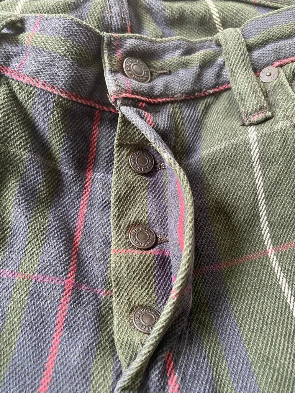 VTG Polo Ralph Lauren Varick Slim Straight Green Plaid Tartan Pants Preppy 32x30